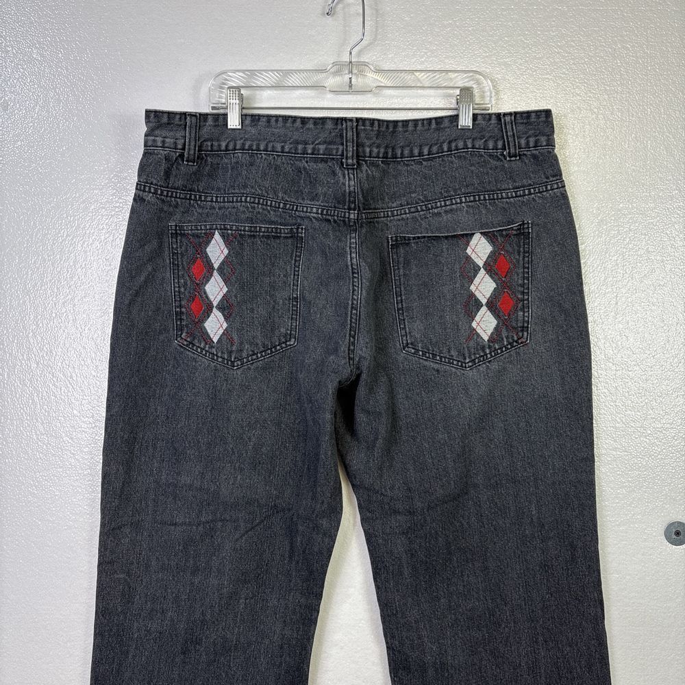 Vibes‎ Gold Jeans Men 42x32 Jim Fit Slim Straight leg Black Embroidery Zip Skate